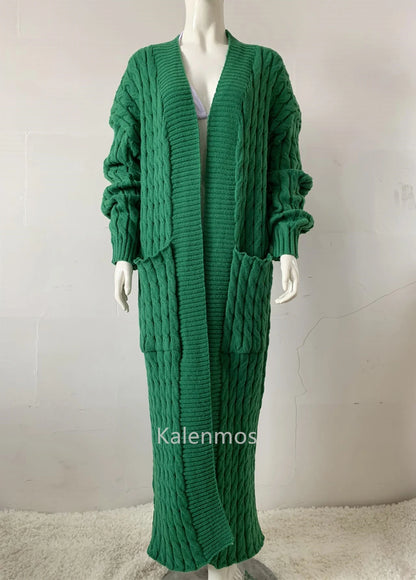 Knit Cardigan for Women – Long Green Crochet Jacket, Loose Long Sleeve Autumn/Spring Winter Sweater, 2023 Warm Jumper Coat