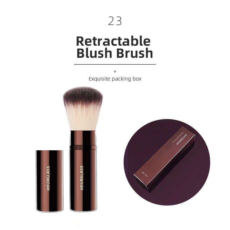 Hourglass Retractable Makeup Brush Set – Professional Eyeshadow, Foundation, Concealer, Powder, Bronzer, Blusher & Eyeliner Brushes