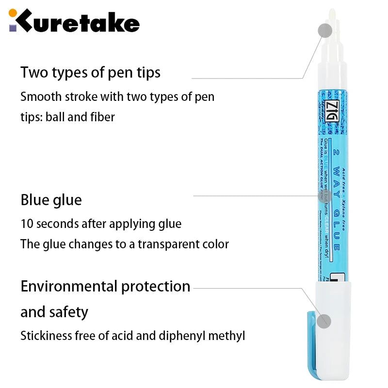 Kuretake Zig 2-Way Glue Pen – Precision Adhesive for Crafts, Scrapbooking & Art (1mm/2mm/4mm/15mm)