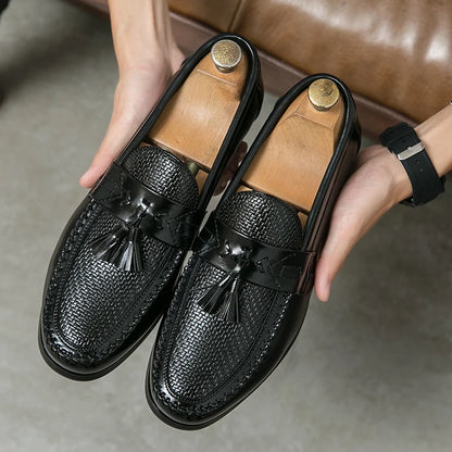Men’s Leather Brogue Dress Shoes - Casual Business Tassel Loafers for Wedding & Party