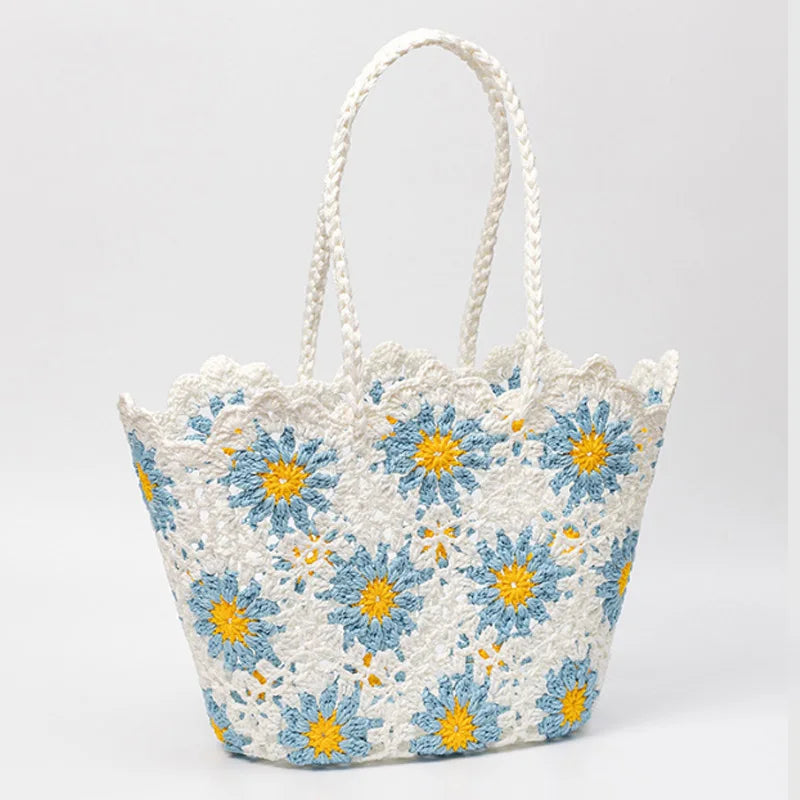 Women’s Handwoven Hollow Flower Handbag – Fashion Leisure Travel Tote Shoulder Bag for Vacation & Everyday Use