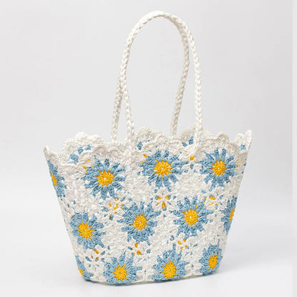 Women’s Handwoven Hollow Flower Handbag – Fashion Leisure Travel Tote Shoulder Bag for Vacation & Everyday Use