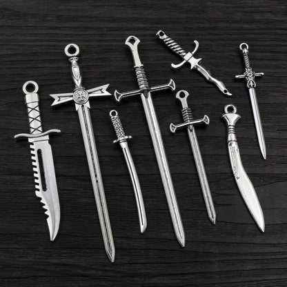 10pcs Antique Silver Sword Charms - DIY Jewelry Making Pendants Necklace Craft Accessories Findings