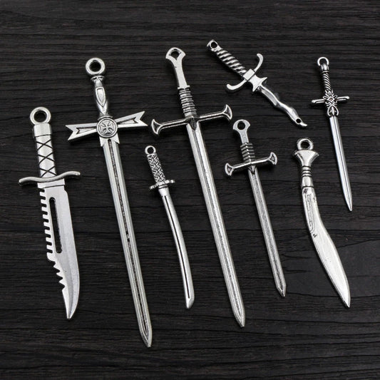 10pcs Antique Silver Sword Charms - DIY Jewelry Making Pendants Necklace Craft Accessories Findings