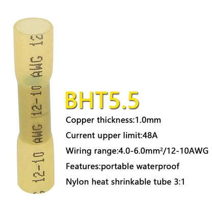 10/50/100/200PCS Heat Shrink Butt Connectors – AWG 24-10 (0.3-6.0mm²) Waterproof Insulated Wire Crimp Terminals for Automotive Cables