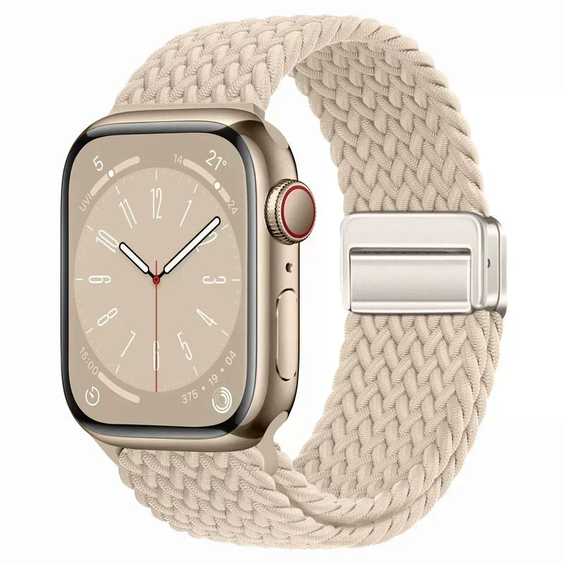 Nylon Braided Loop Apple Watch Band – Magnetic Metal Bracelet Strap for Ultra 2, Series 3–9 & SE (40mm–49mm) Adjustable Wristband