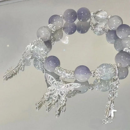 Korean Style Crystal Bead Bracelet - Flower Fox Feather Tassel Charm Jewelry Gift for Women Girls & Best Friends