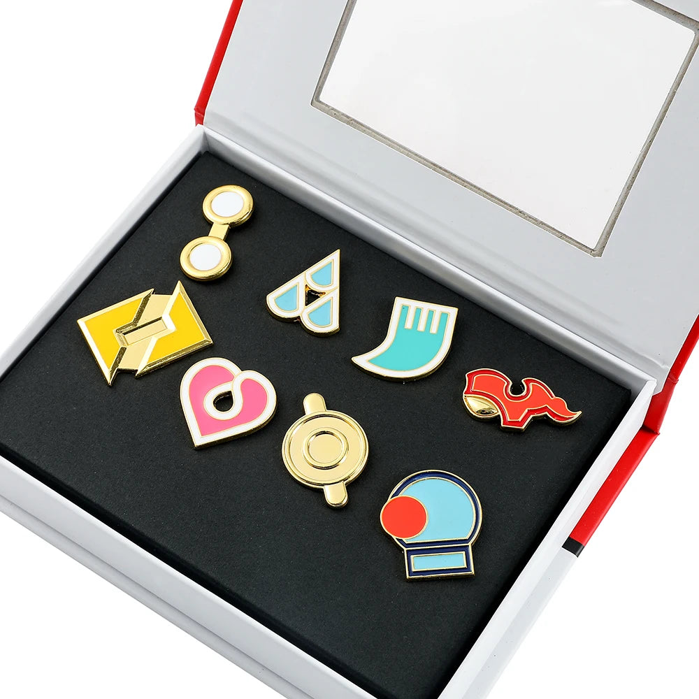 Pokémon Gym Badges Box Set – Kanto, Johto, Hoenn, Sinnoh, Unova, Kalos & Orange Islands Region Pins and Brooches