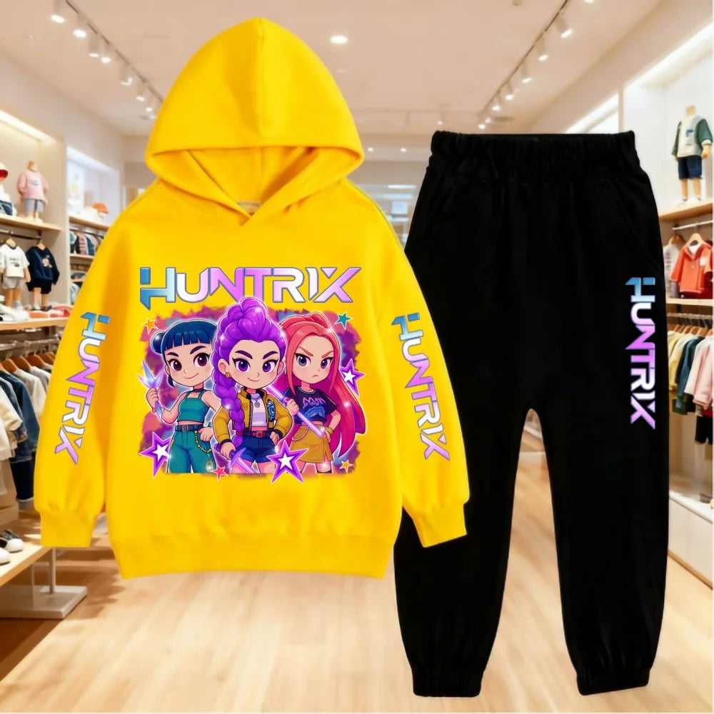 2025 KPop Demon Hunters Kids Hoodie Set – 2-Piece Boys and Girls Tracksuit with Sweatshirt and Pants, Autumn Clothing