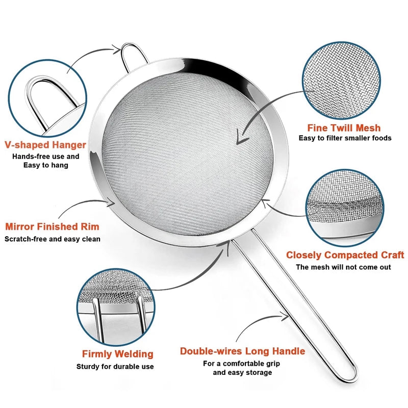 1/3/4pcs Stainless Steel Fine Mesh Strainer – Oil, Flour, and Pastry Sieve for Baking & Kitchen Use