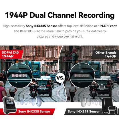 DDPAI Z40 Dash Cam - Sony IMX335 Car Camera Recorder, 1944P HD Video, GPS Tracking, 360° Rotation, WiFi DVR, 24H Parking Protection