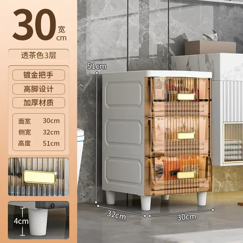 Transparent Bathroom Storage Cabinet – Luxury Visible Light Floor-Mounted Dustproof Narrow Organizer
