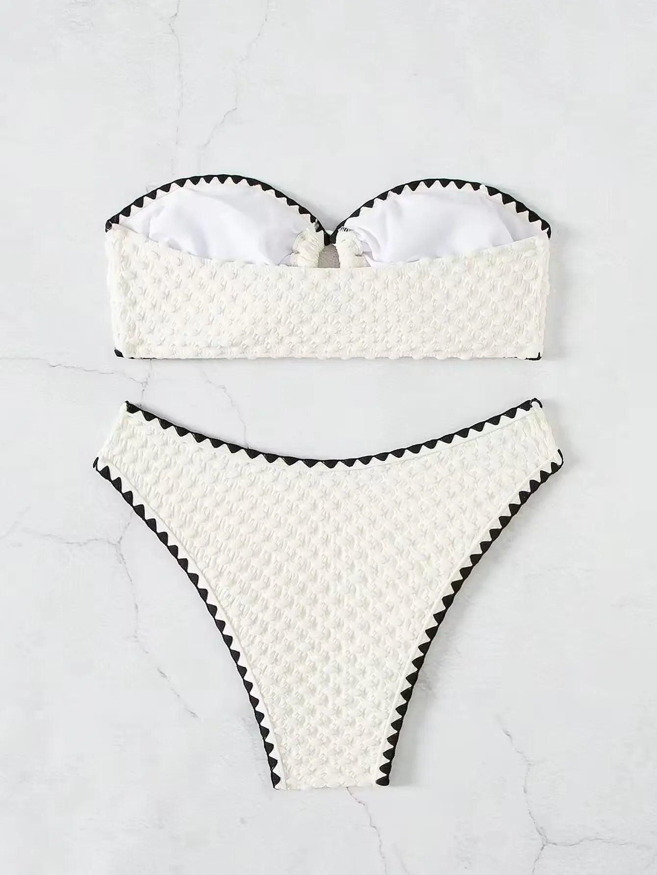 White 2-Piece Strapless Swimwear – Sexy Bandeau Backless Lace-Up Patchwork Bikini Set for Women, 2025 New