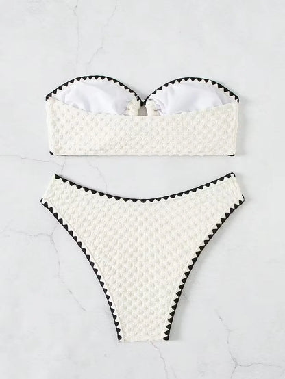 White 2-Piece Strapless Swimwear – Sexy Bandeau Backless Lace-Up Patchwork Bikini Set for Women, 2025 New