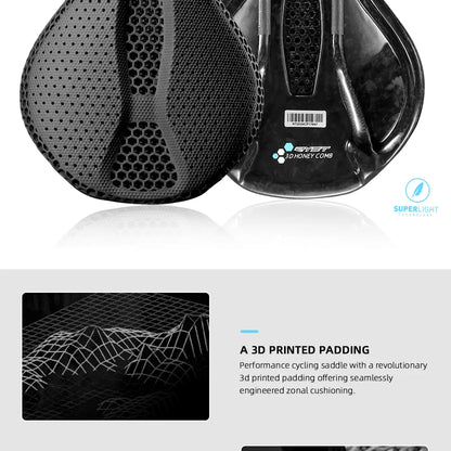RYET Ultra Full Carbon 3D Printed Bike Saddle — 145mm Lightweight MTB Seat with High Modulus Carbon Fiber Base