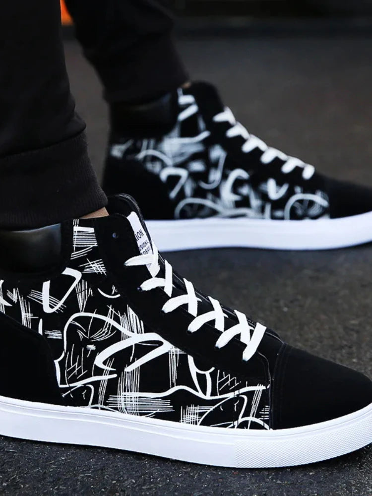 High Top Canvas Sneakers for Men - Fashion Platform Vulcanized Shoes, Casual Spring and Winter Footwear