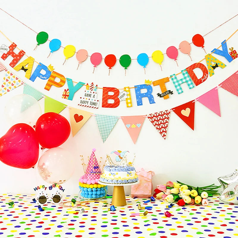 Colorful Happy Birthday Banner – Macaron, Dinosaur & Astronaut Flags for Birthday & Baby Shower Decorations
