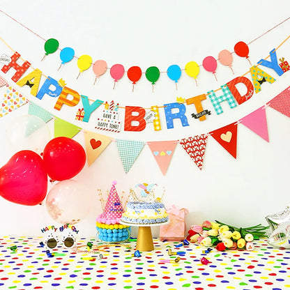 Colorful Happy Birthday Banner – Macaron, Dinosaur & Astronaut Flags for Birthday & Baby Shower Decorations