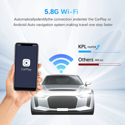 CarPlay & Android Auto Wireless Adapter — Compatible with Toyota, Mazda, Nissan, Camry, Suzuki, Subaru, Citroen, Audi, Mercedes, Kia, Ford, Opel with Spotify & Bluetooth