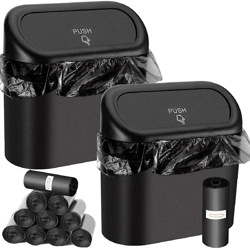 Mini Car Trash Can with Lid - Leak-Proof Auto Waste Bin with 60 Garbage Bags Car Accessory