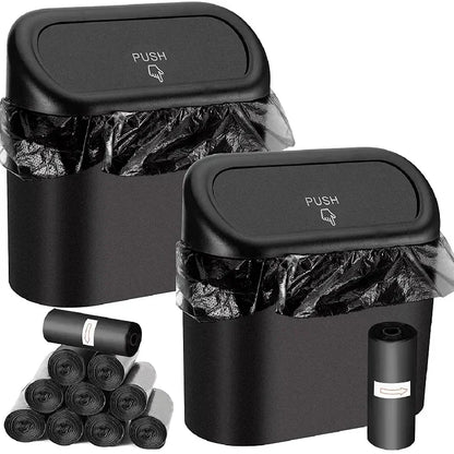 Mini Car Trash Can with Lid - Leak-Proof Auto Waste Bin with 60 Garbage Bags Car Accessory