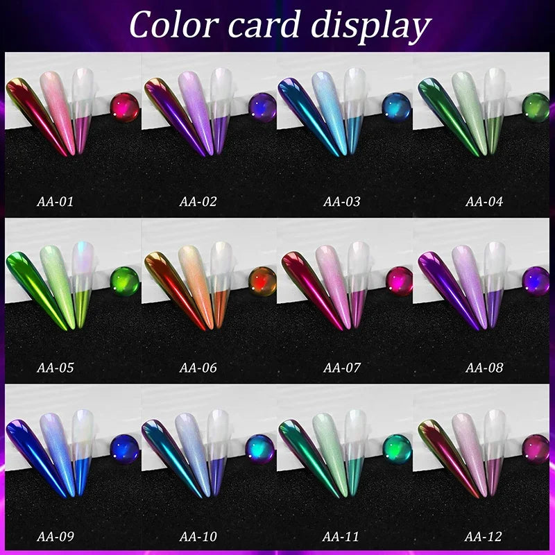 Chameleon Magic Mirror Nail Powder - Holographic Diamond Glitter Pigment for UV Gel Manicure & DIY Nail Art