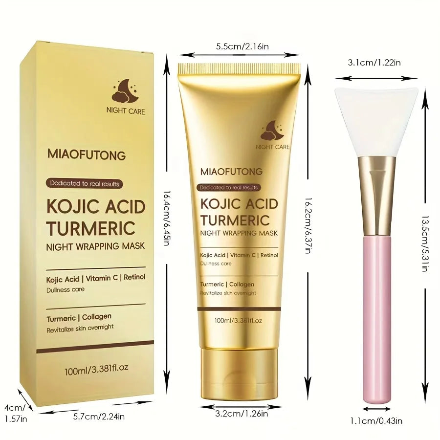 Kojic Acid Turmeric Overnight Peel-Off Mask - 100ml Hydrolyzed Collagen Brightening & Skin-Firming Korean Facial Treatment