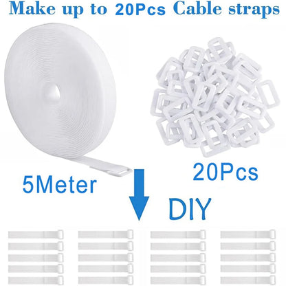 5M Hook & Loop Cable Straps with 20 Buckles – Adjustable Cut-to-Length Nylon Cinch Straps for Cable Organization