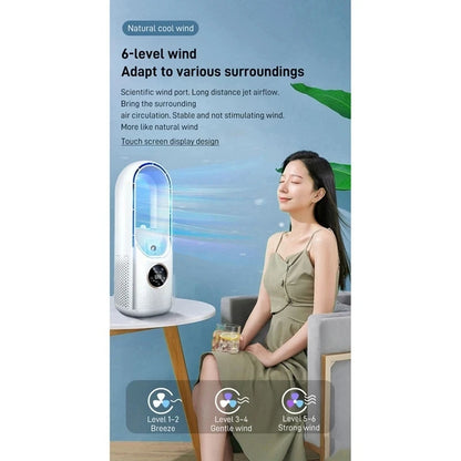 Portable USB Leafless Air Cooler – Silent 6-Speed Electric Fan with Timer & Humidifier
