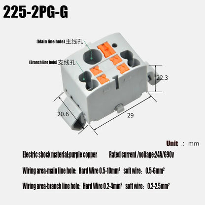 Push-In Modular Wire Connector Terminal Block – Compact 1-In Multiple-Out Splicing Lighting Connector, 225 Series (1Pc)