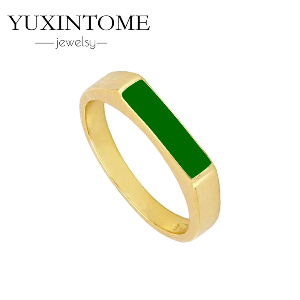 24K Gold-Plated & Silver Enamel Ring – Slim Round Women's Luxury Zircon CZ Ring in Green, Purple, Pink for Wedding & Anniversary