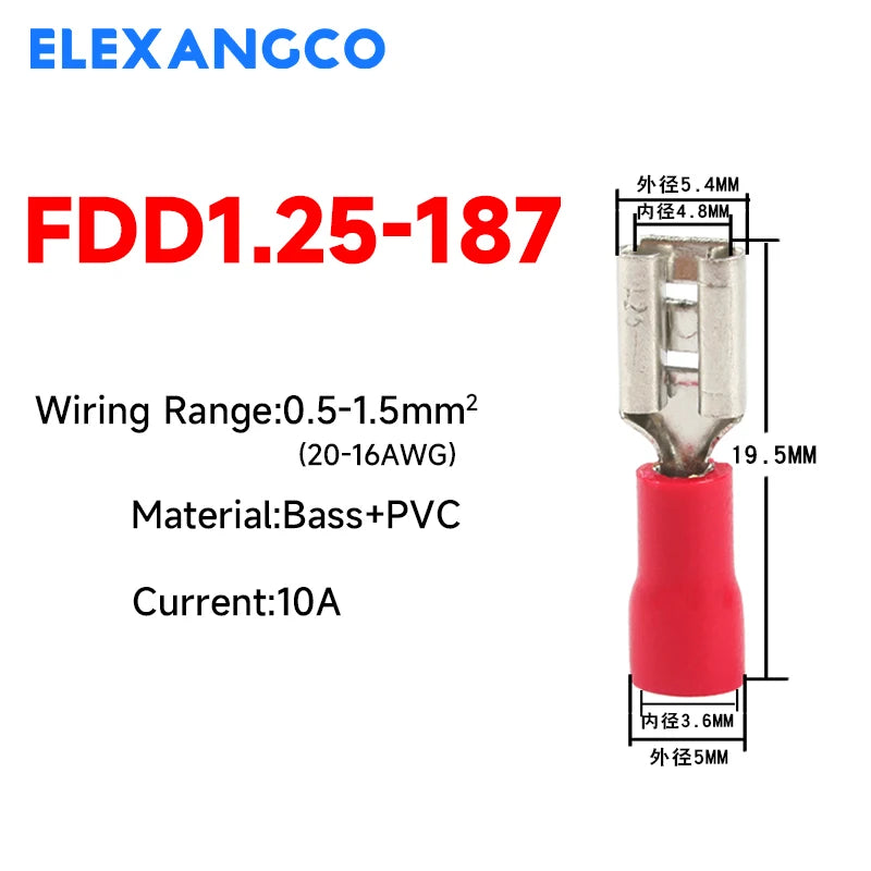 50PCS Insulated Spade Wire Connectors Set – 2.8/4.8/6.3mm Male & Female Electrical Crimp Terminals (Red, Blue, Yellow)