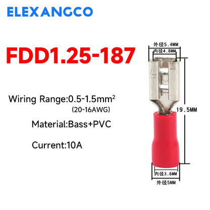 50PCS Insulated Spade Wire Connectors Set – 2.8/4.8/6.3mm Male & Female Electrical Crimp Terminals (Red, Blue, Yellow)