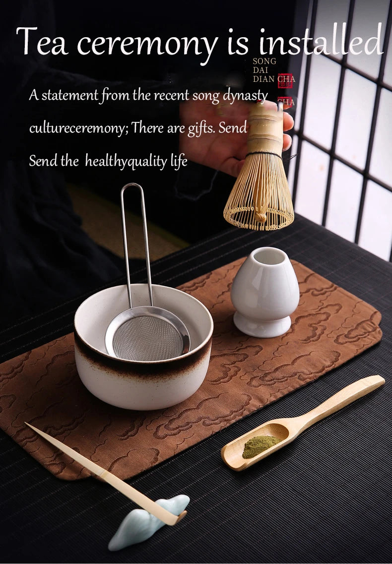 4/6Pcs Bamboo Matcha Tea Whisk Set – Scoop, Brush, Strainer & Bowl for Japanese Tea Ceremony