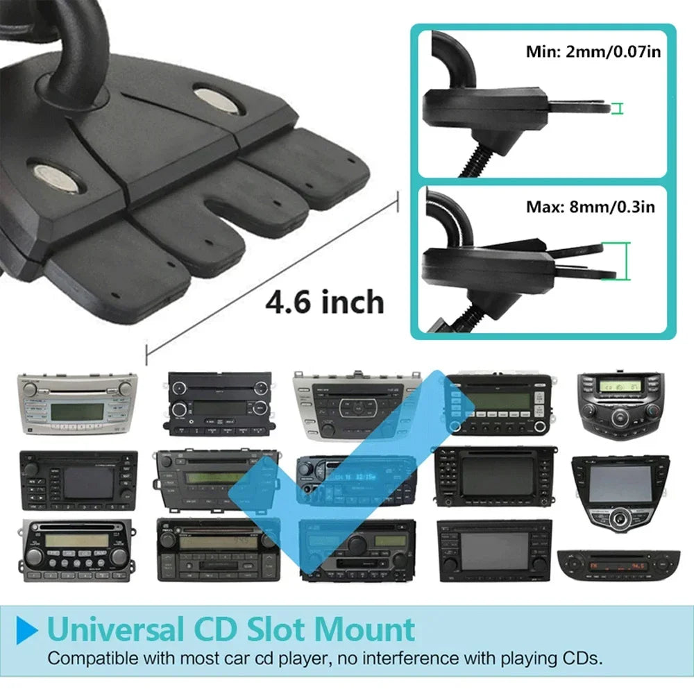 Universal CD Slot Phone Holder - 360° Adjustable Rotating Car Mount for iPhone Samsung Xiaomi Smartphones