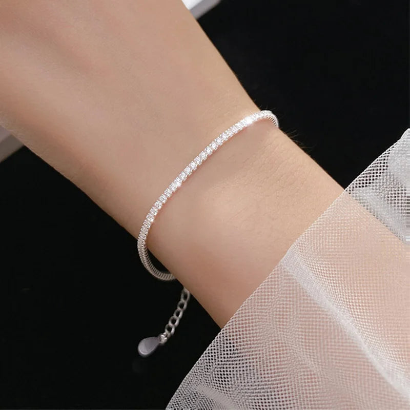 Real Moissanite Bracelet for Women - S925 Sterling Silver, 4mm Diamonds, Tennis Bangle Chains, Sparkling Fine Jewelry