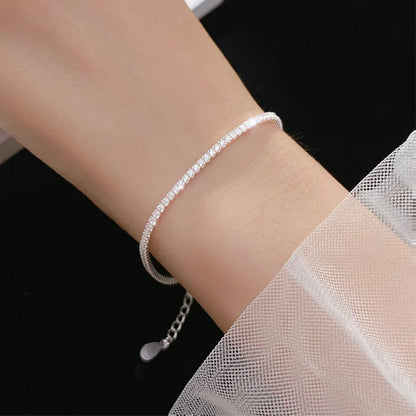 Real Moissanite Bracelet for Women - S925 Sterling Silver, 4mm Diamonds, Tennis Bangle Chains, Sparkling Fine Jewelry