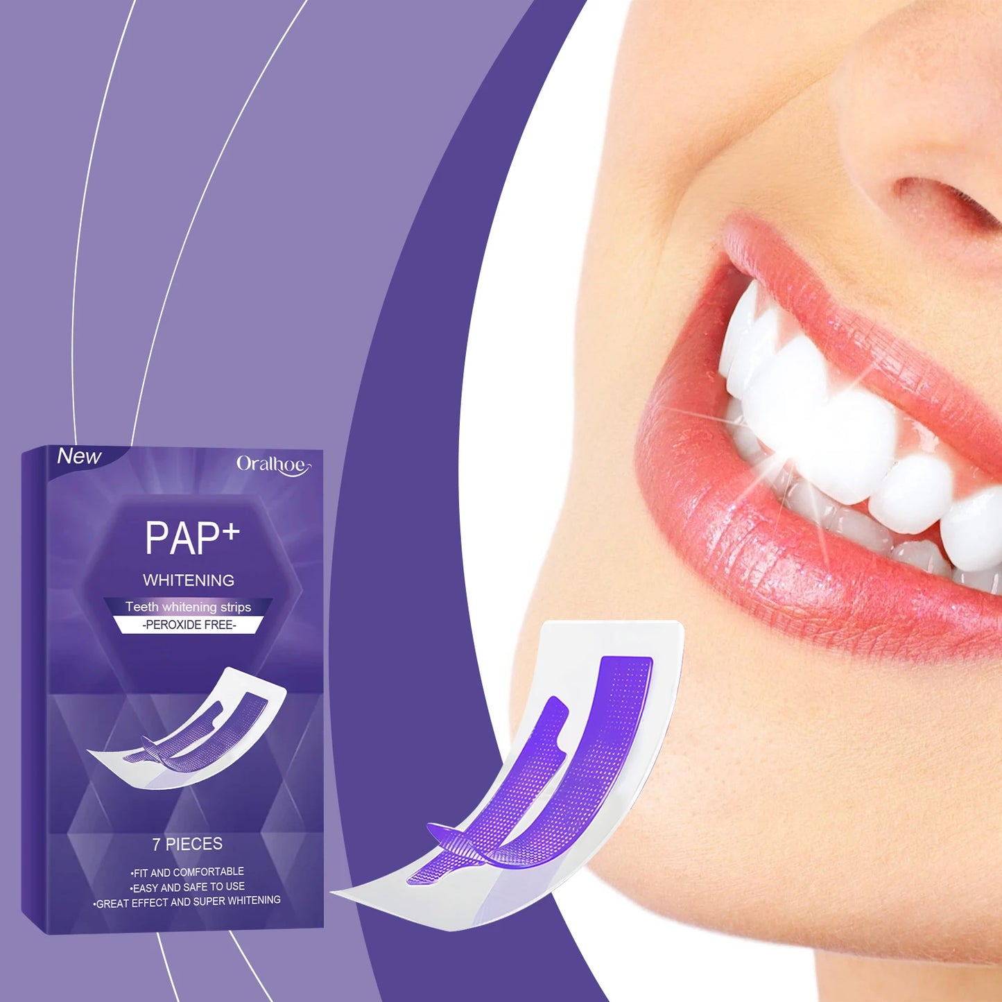 Purple Teeth Whitening Strips - Stain Removing Oral Care Strips for a Brighter Smile