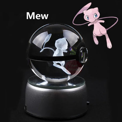 Anime Pokemon 3D Crystal Ball – Snorlax & Charizard Engraved Pokeball Figure with LED Light Base, Kids Gift