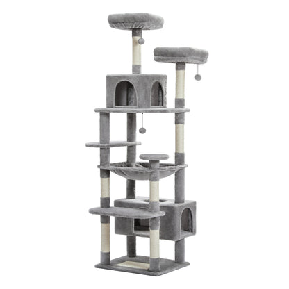 Large Cat Tree Tower – Multi-Level Plush Indoor Cat Condo with Scratching Posts, Boards, Perches & Caves