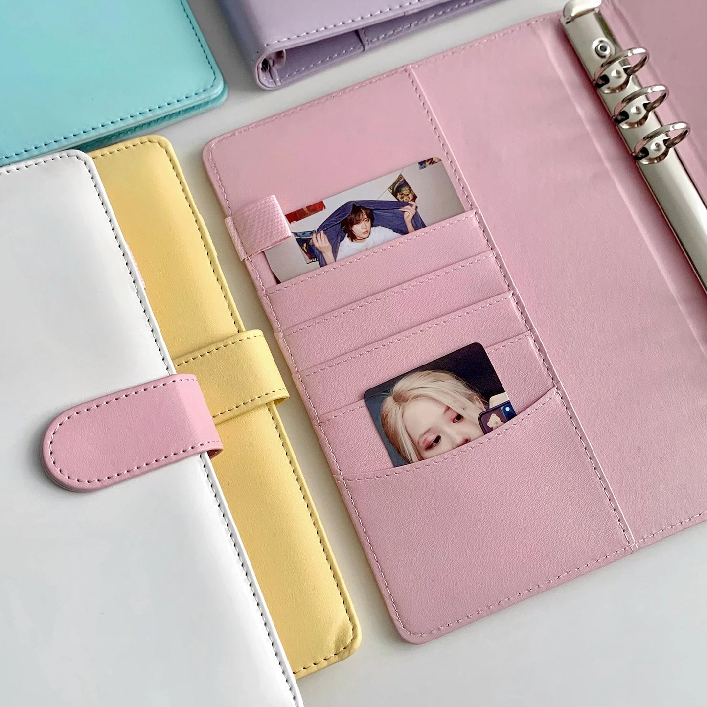 Candy Color A5 PU Leather Binder – Cute Kpop Photocard Album & Loose-Leaf Photo Card Storage Book