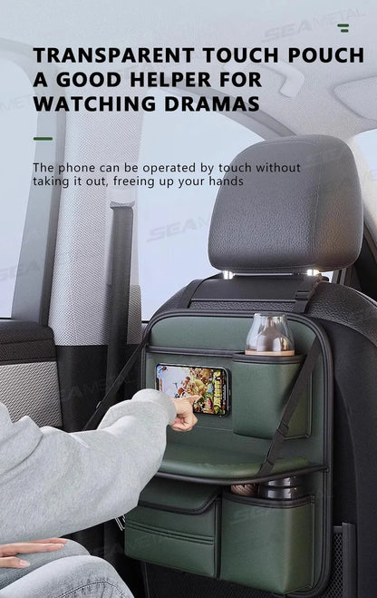SEAMETAL 8 in 1 Car Seat Back Storage Bag – Foldable Tray, Waterproof & Wear-Resistant Organizer with Tissue & Cup Holder
