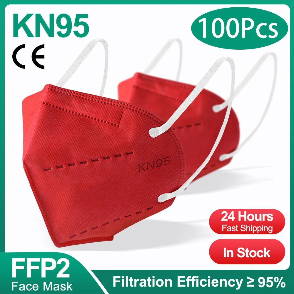 10-200pcs FFP2 KN95 Face Masks – 5-Layer Reusable Black Surgical Mask, Certified Protective Mascarillas