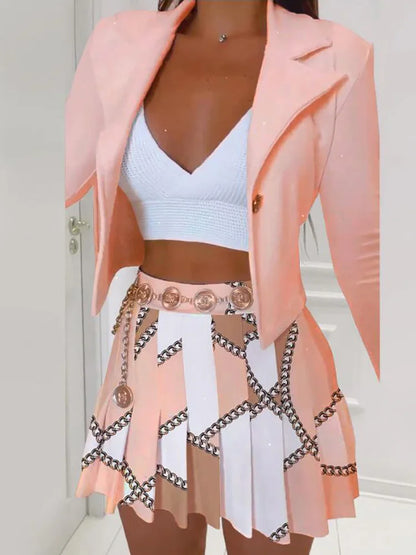 Women’s Summer Two-Piece Skirt Set – Printed Slim-Fit Office & Casual Pleated Skirt Outfit for Party & Matching Looks