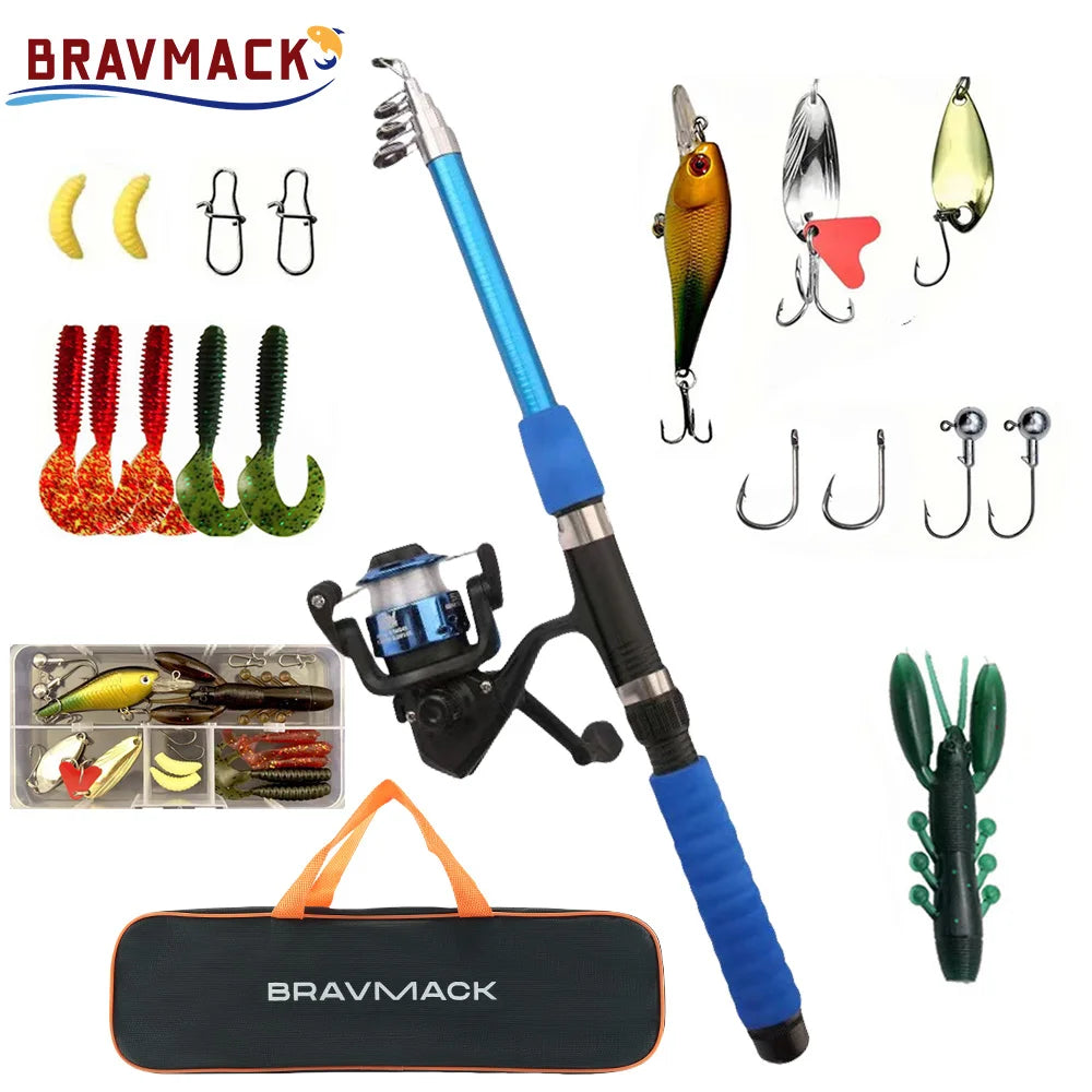 Fishing Pole Set – Full Kit with Telescopic Rod, Spinning Reel, Baits & Hooks, Portable Travel Fishing Gear