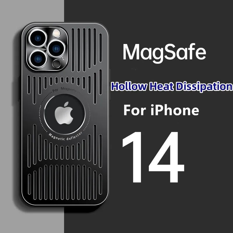Metal Magnetic MagSafe Case with Heat Dissipation for iPhone 12 13 14 15 16 Pro/Pro Max – Logo Cutout, Wireless Charging Compatible
