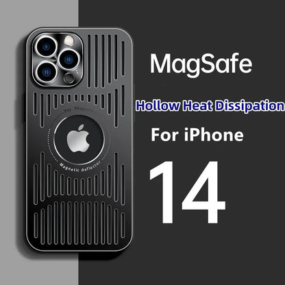 Metal Magnetic MagSafe Case with Heat Dissipation for iPhone 12 13 14 15 16 Pro/Pro Max – Logo Cutout, Wireless Charging Compatible