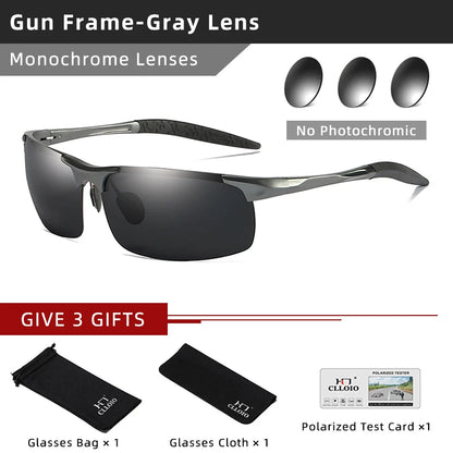 CLLOIO Aluminum Photochromic Sunglasses – Polarized Day & Night Chameleon Glasses for Men, Anti-Glare, UV Protection, Color Changing Sun Glasses