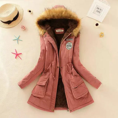 2024 Women's Winter Cotton Jacket – Slim Fit Hooded Parka, Embroidered Padded Warm Casual Overcoat