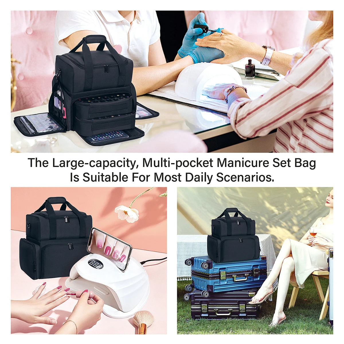 80 Bottle Nail Polish Organizer Case - Large Capacity Portable Travel Storage with 2 Removable Bags for Women